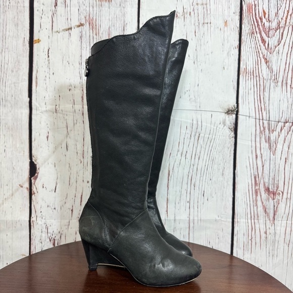 LEIFSDOTTIR AN ANTHROPOLOGIE brand Women’s Knee high Black Leather Boots 7 GUC - Picture 1 of 13